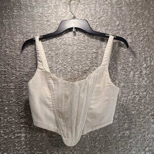 Zara Women's Size Small Crop Corset Denim Top Back Zip White